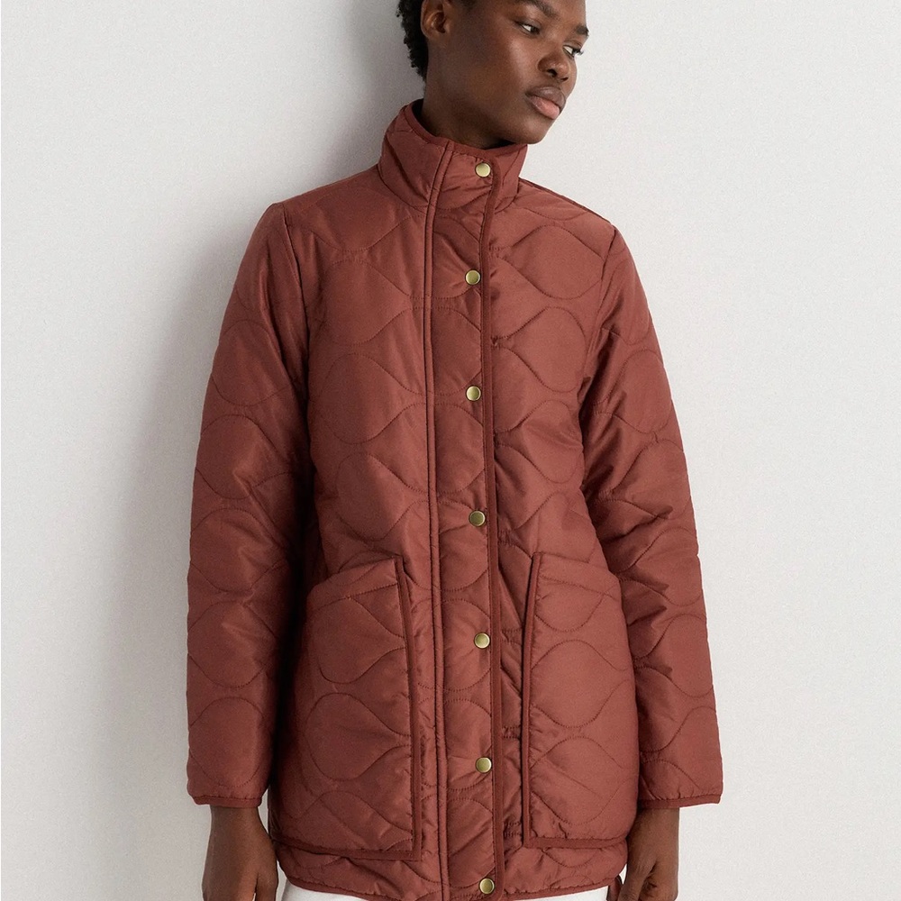 NWT Quince Women Featherless Quilted Long Puffer Jacket Redwood Brown M - Picture 10 of 11